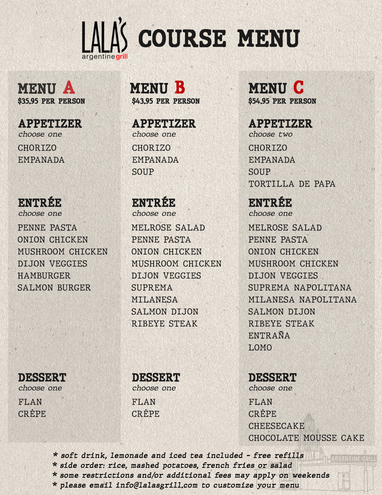 course menu options